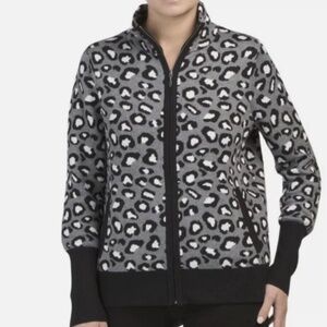 Rachel Zoe Black Gray Animal Print Mobwife Mock Neck Knit Bomber Jacket Size M